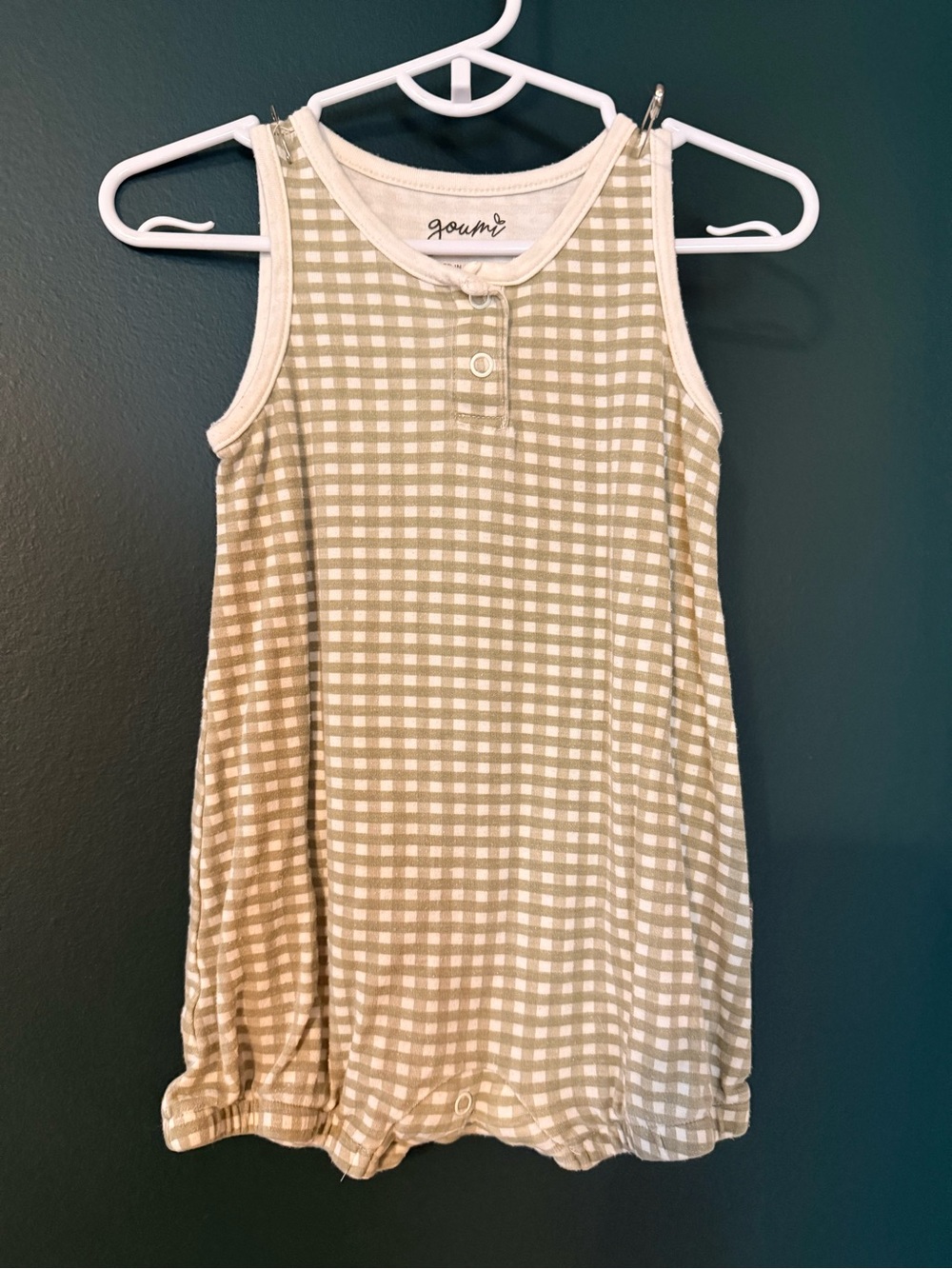 Goumi Olive Gingham bubble romper for Kids